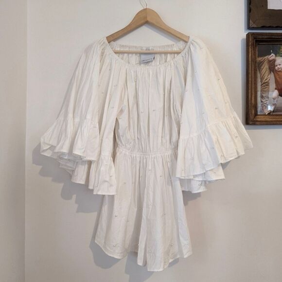 C/MEO pearl white romper shorts with bell ruffle sleeves M - Picture 4 of 9
